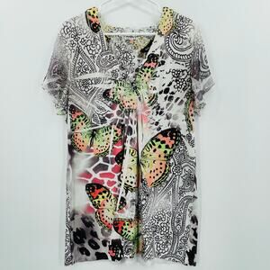 Style & Co Women's Pullover Babydoll Blouse, Sz. XL  Butterflies Floral Y2K